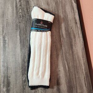 NEW Cuddl Duds Plushfill Knee High Socks - 2 Pair - Ivory and Dark Gray